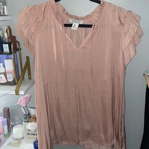 Rachel Zoe dusty pink satin top with ruffles and tie top Sz L